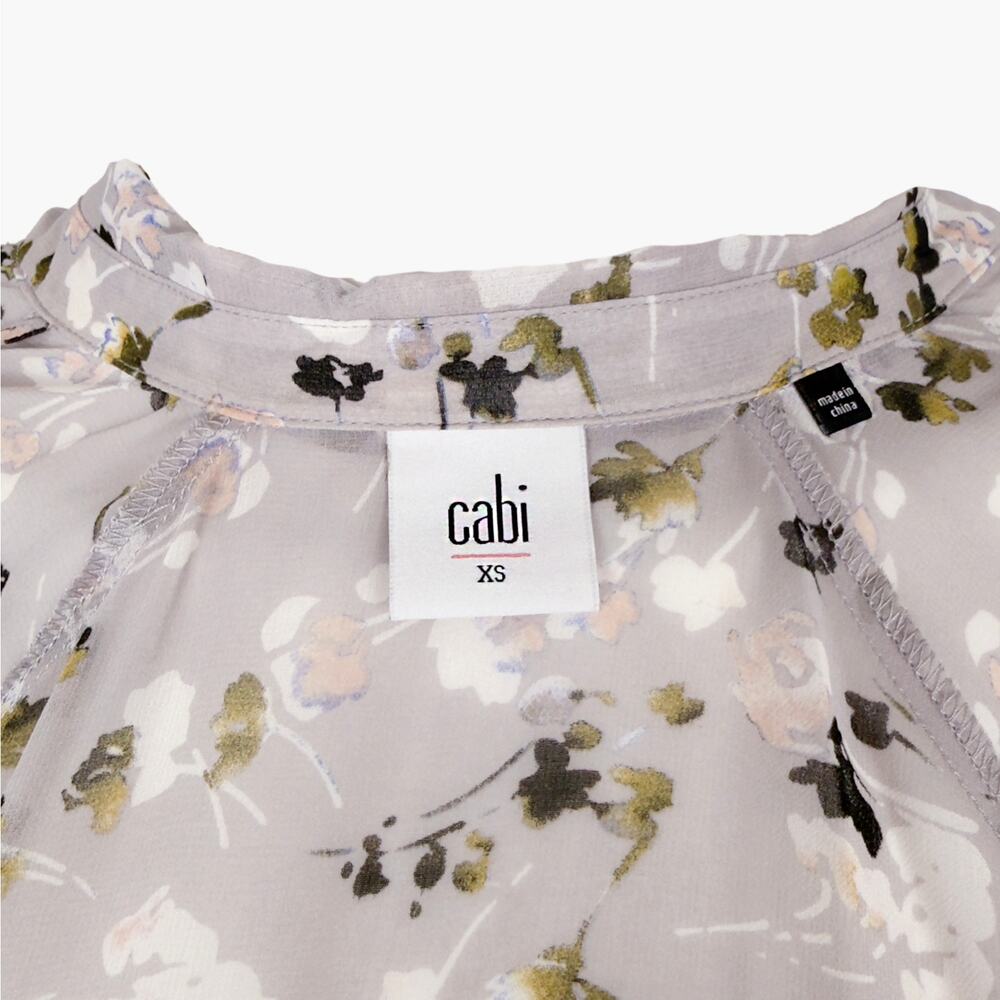CABI Matinee Sheer Chiffon 3/4 Sleeve Button-Up Floral Blouse (Gray | Size XS) - Picture 7 of 8